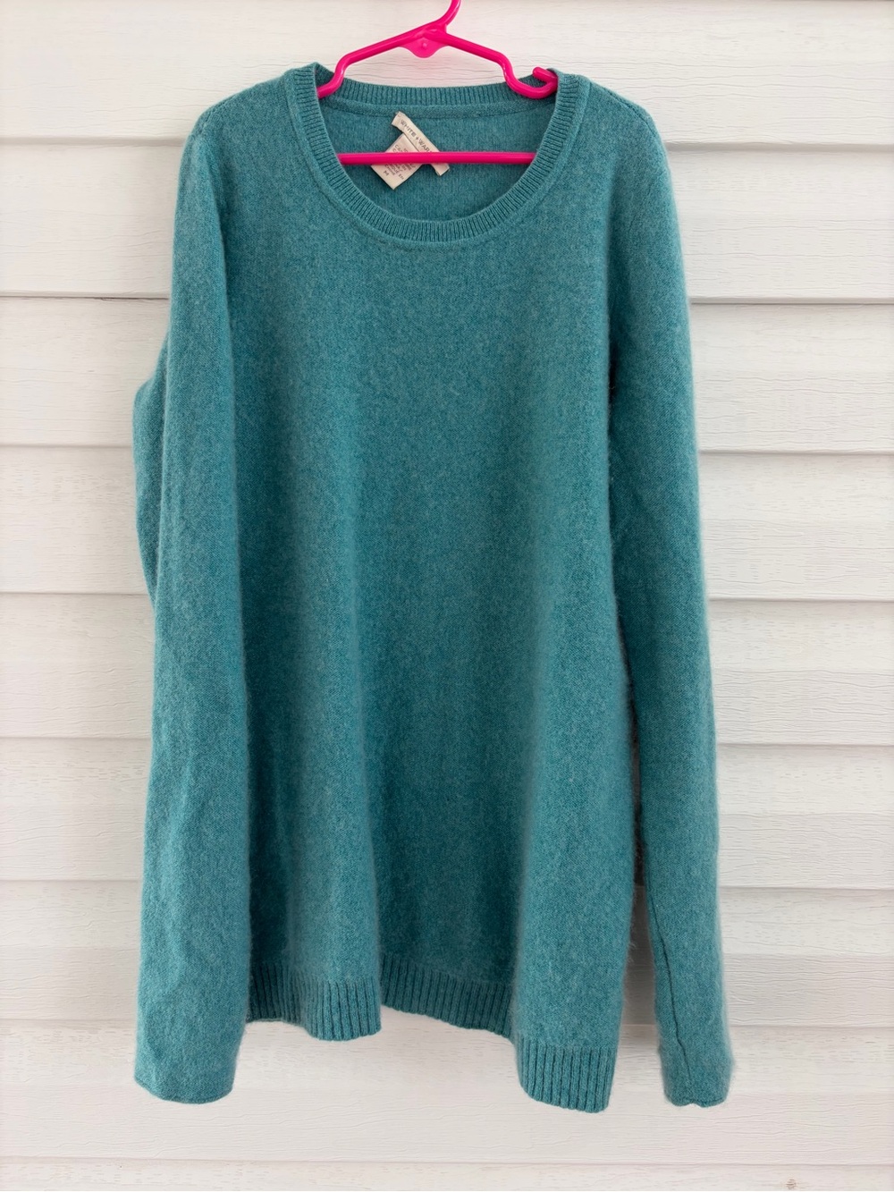 White + Warren Teal 100% Cashmere Sweater M Crewneck Flawed